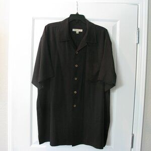 Joseph & Feiss Mens Black 2XLT Hawaiian Shirt  100% Silk Short Sleeve